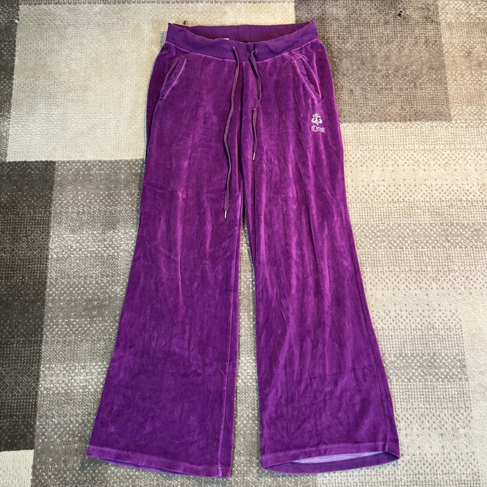 Derion Womens Purple Velour Wide Leg‎ Track Pants Y2K Flare Lounge Size Large